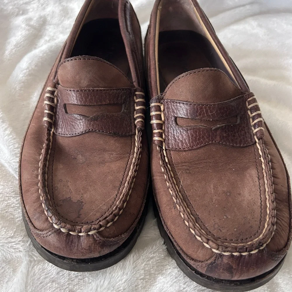 L.L. Bean Penny Loafers Mens 8.5 D Brown Leather Lug Sole Preppy Classic